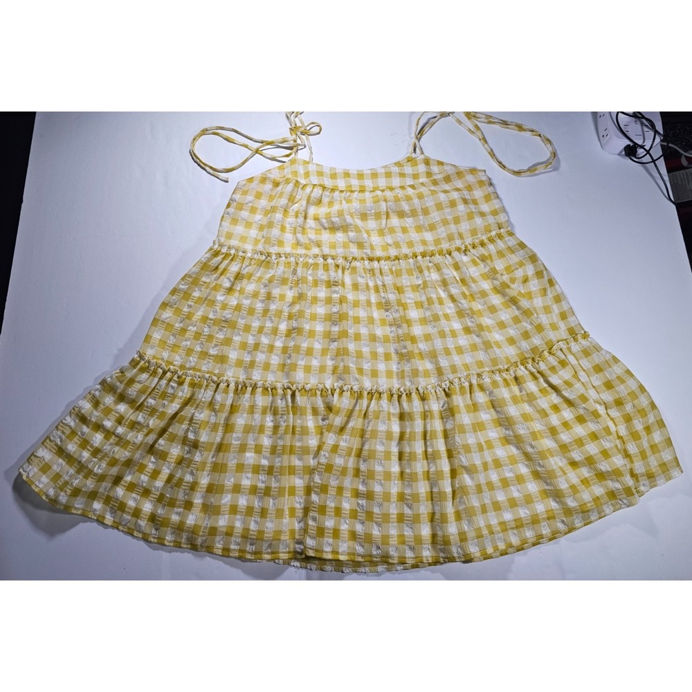 Altar'd State Dress Large w/Spaghetti string Strap Yellow Plaid Style#IMC6667D-1